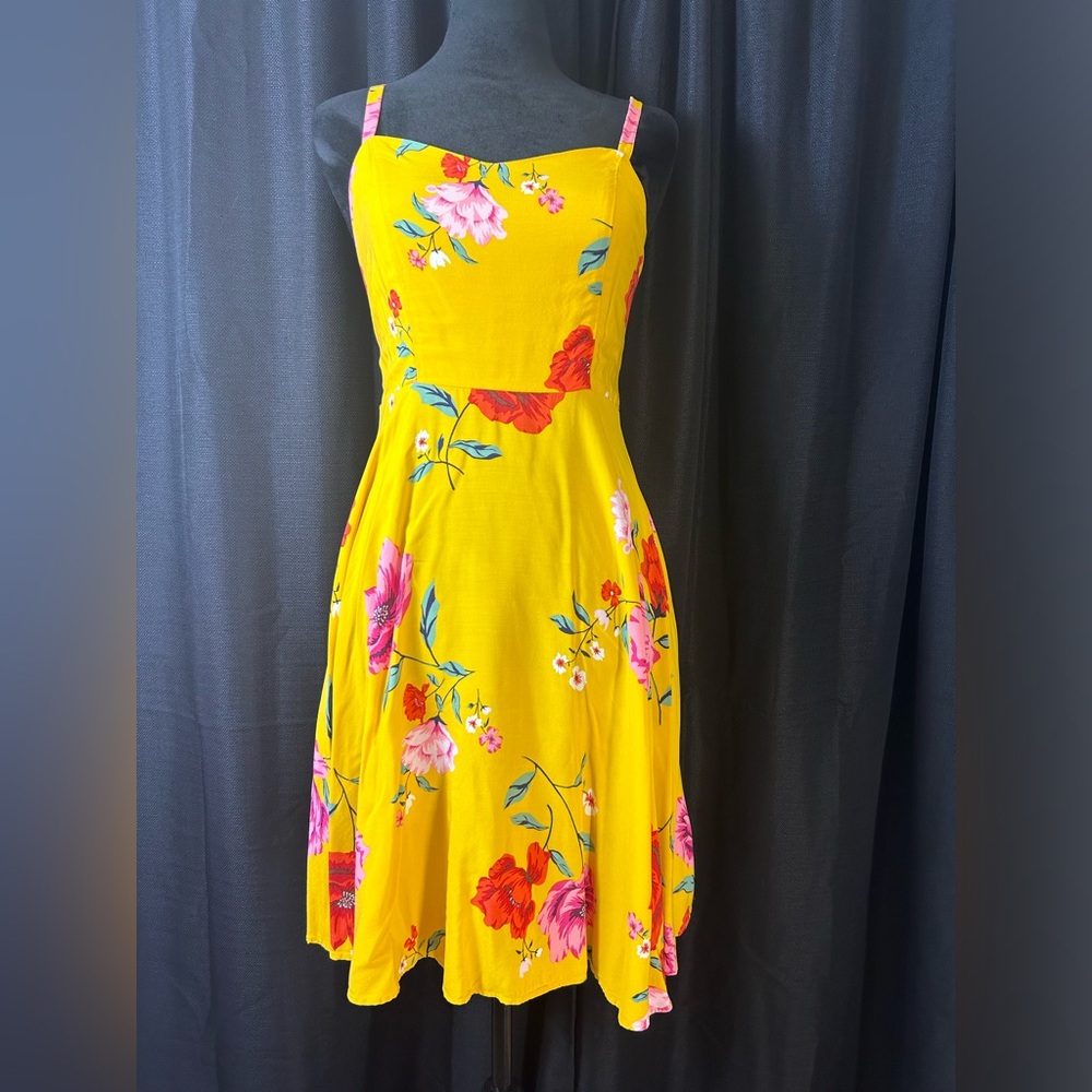 OLD NAVY Yellow Floral Fit & Flare Cami Dress s1